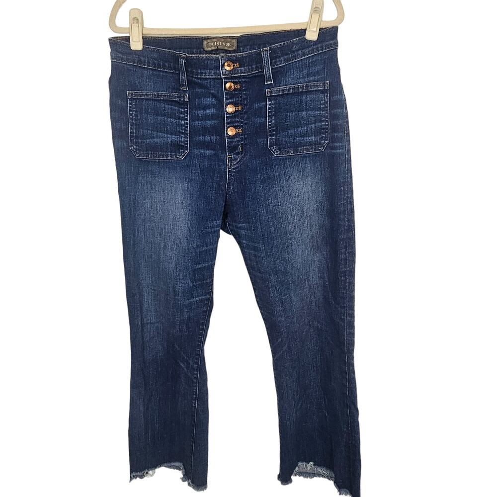 Anthropologie Point Sur Womens 10" Demi Bootcut Jeans Size 32 Button Fly Raw Hem